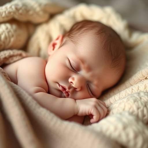 Adorable photograph of a sleeping newborn baby wrapped in a soft blanket.