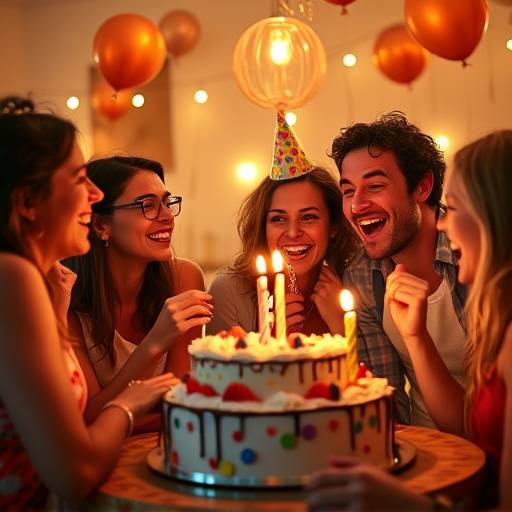 Festive photograph of people celebrating at a birthday party, capturing the joy, laughter, and camaraderie of the special occasion.