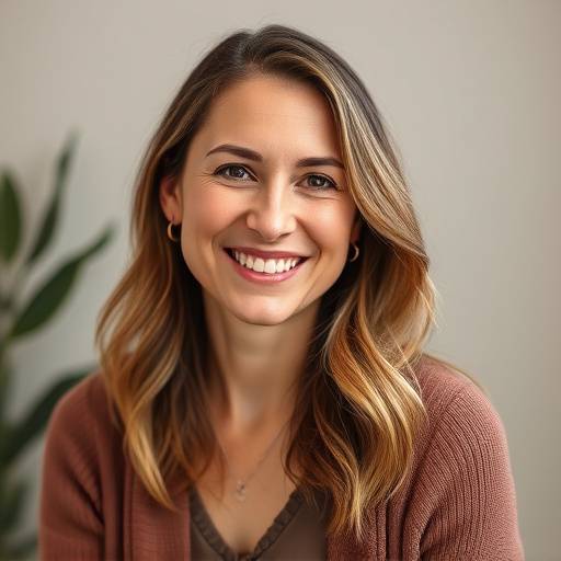 Portrait of Amelia Stone, the founder of Luminous Lens Studio, smiling warmly.
